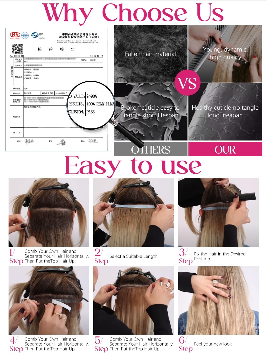 Lacer Human Hair Tape in Extensions 18 inch Peach Pink Human Hair Extensions Tap