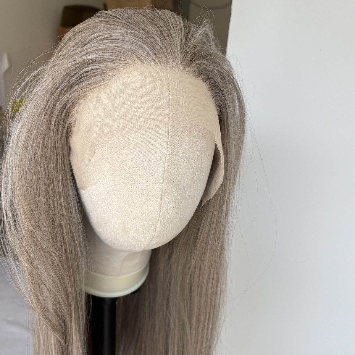 Lace Front Wig Layered Natural Synthetic Hair Mix Grey Long Straight