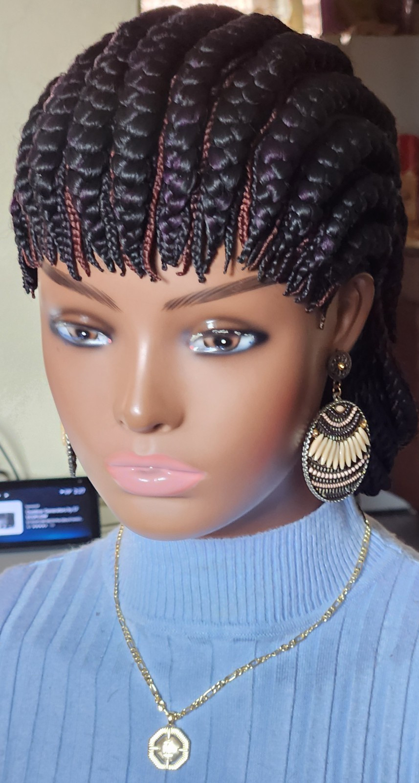 handmade braided cornrows wig pony Elephant 1B mix Dark purple/Dark brown