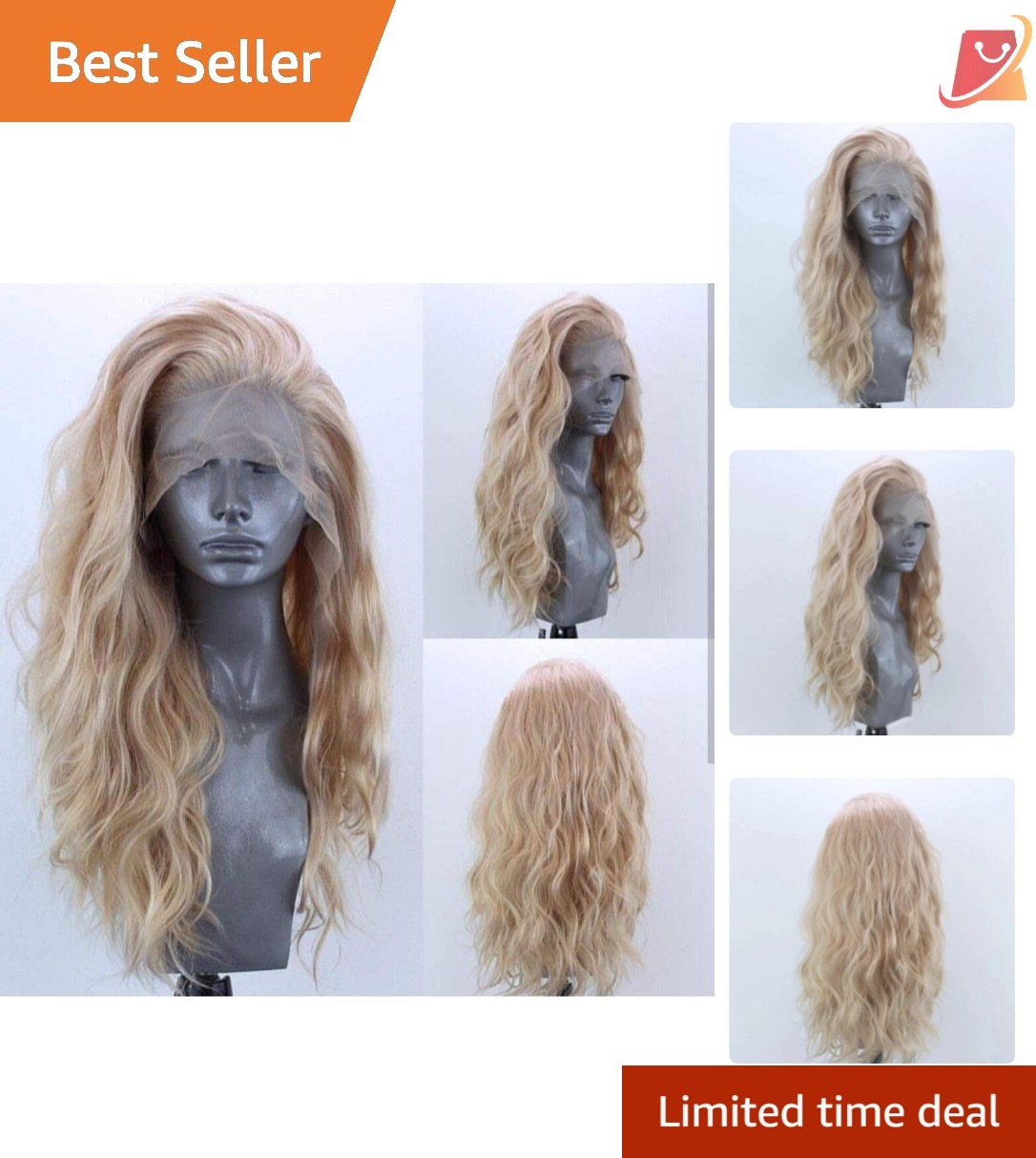Long Curly Synthetic Lace Front Wig Glueless Blonde 24in Daily Party Hair