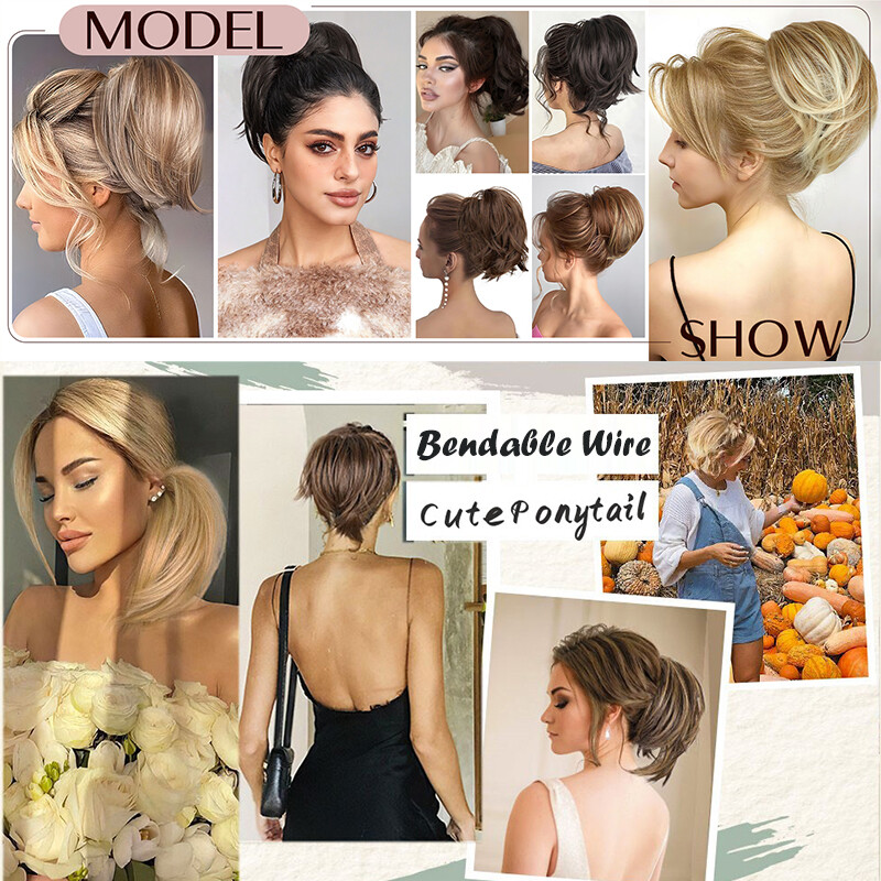 Claw On Messy Bun Updo Scrunchie Clip In Hair Ponytail Extension Highlight Brown