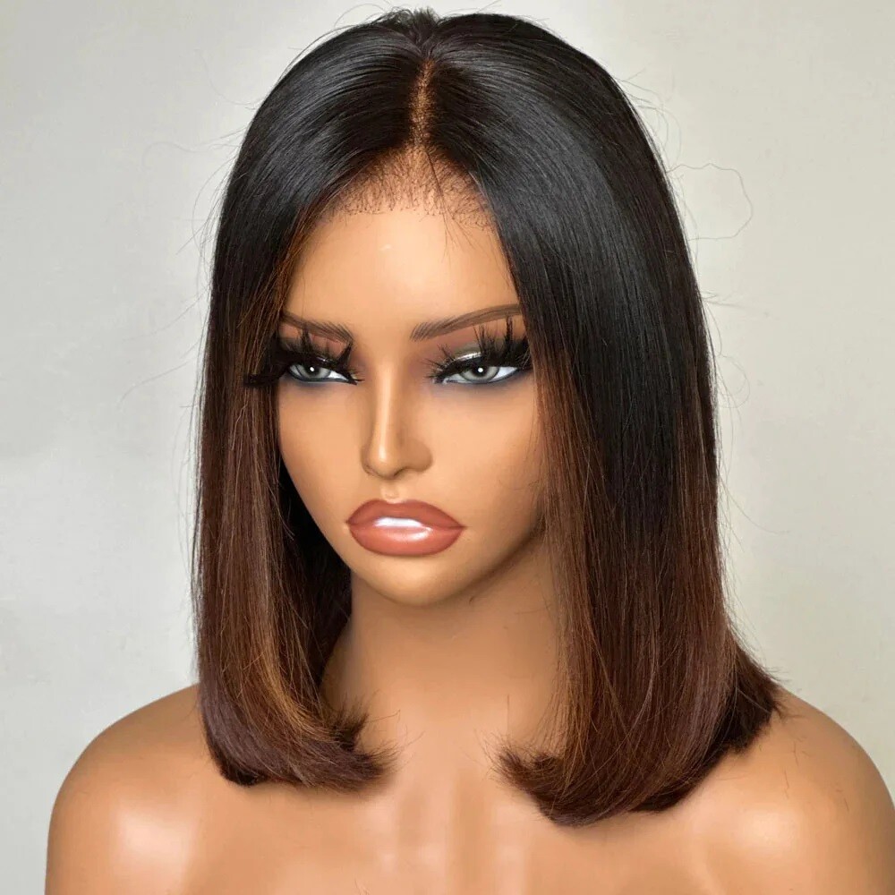 Ombre Brown Short Bob Wig Lace Front Human Hair Wigs for Women 13×4 Pre Plucked