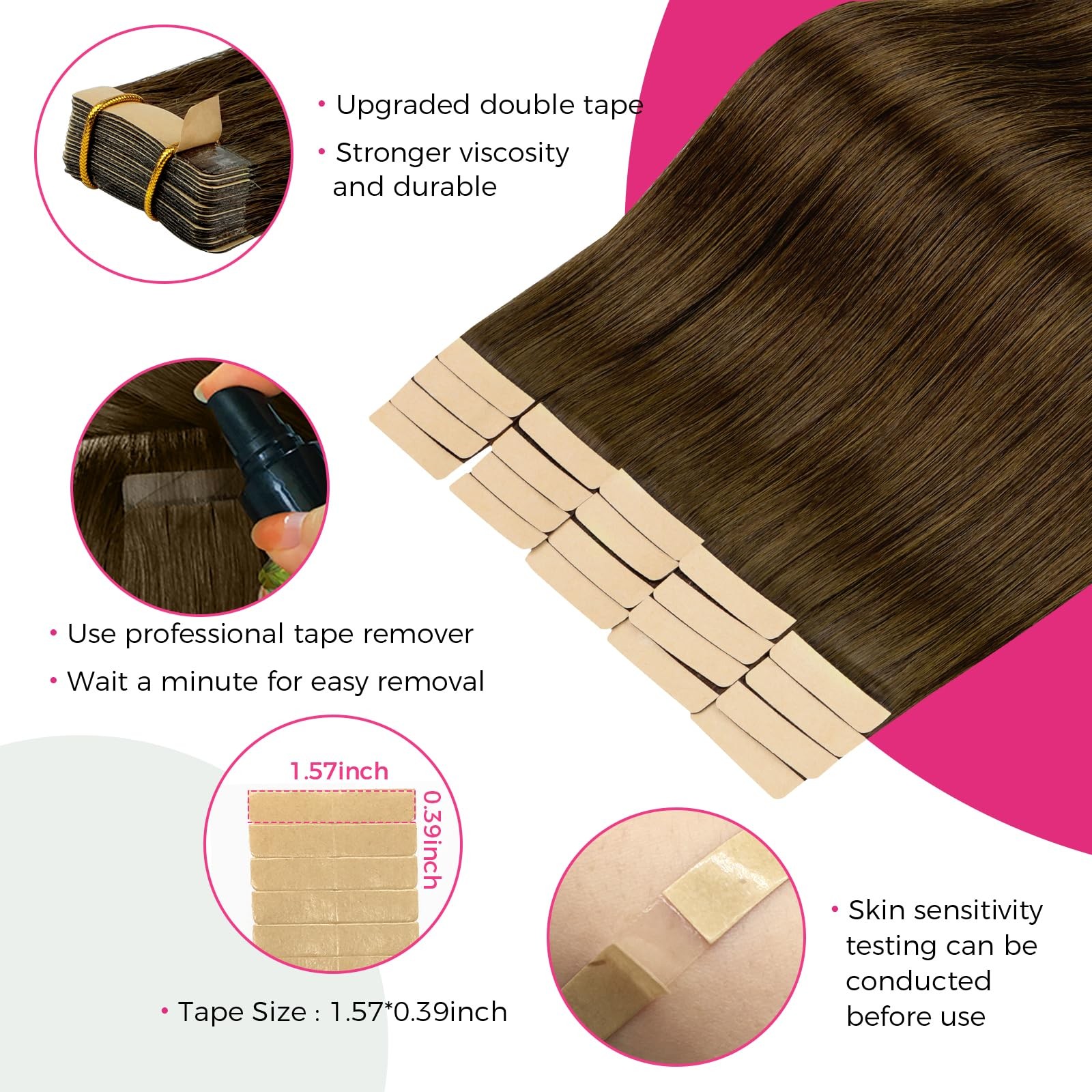 Lashey Tape In Hair Extensions Human Hair 50G 20Pcs 20 Inch Chocolate Brown