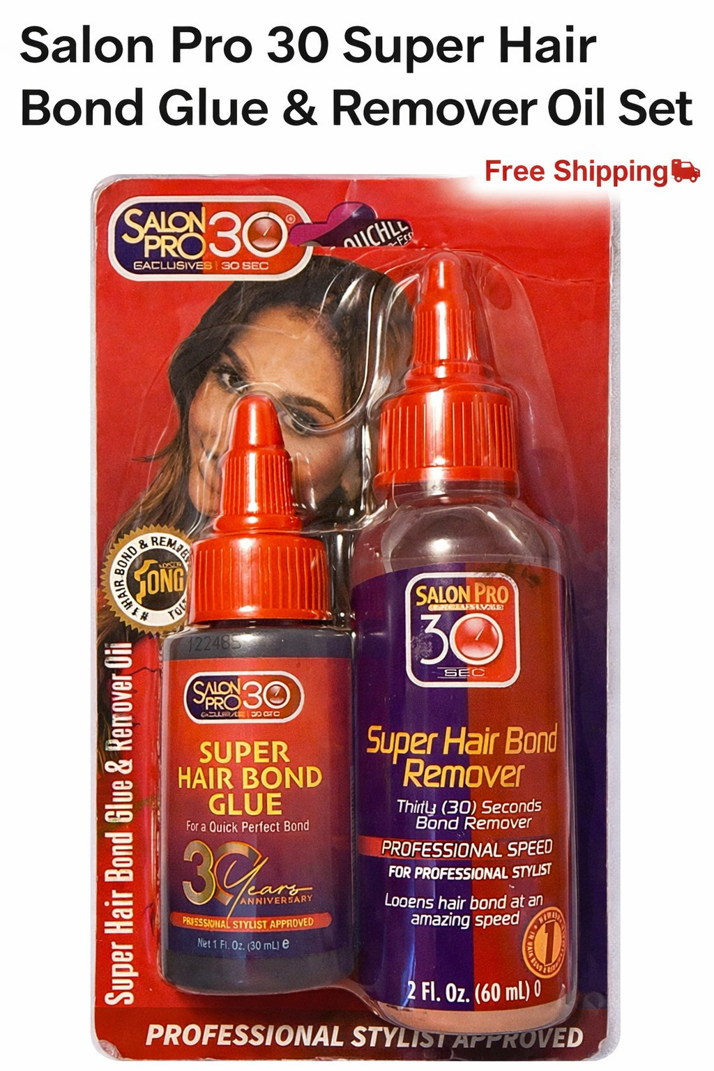 Salon Pro 30 Sec Super Hair Bond Glue & Remover Set 1oz + 2oz Professional