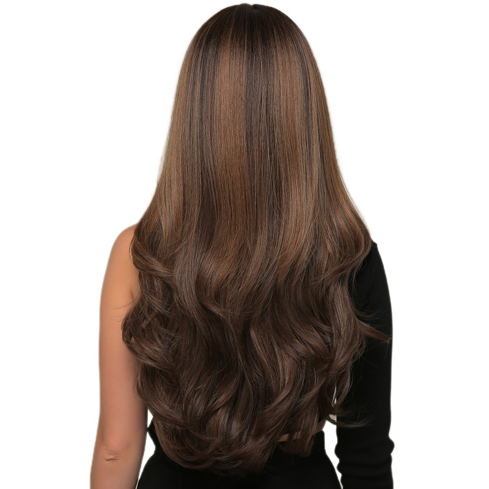 Mixed Brown Costume Wig Soft Long Wavy Synthetic Hair Heat Resistant