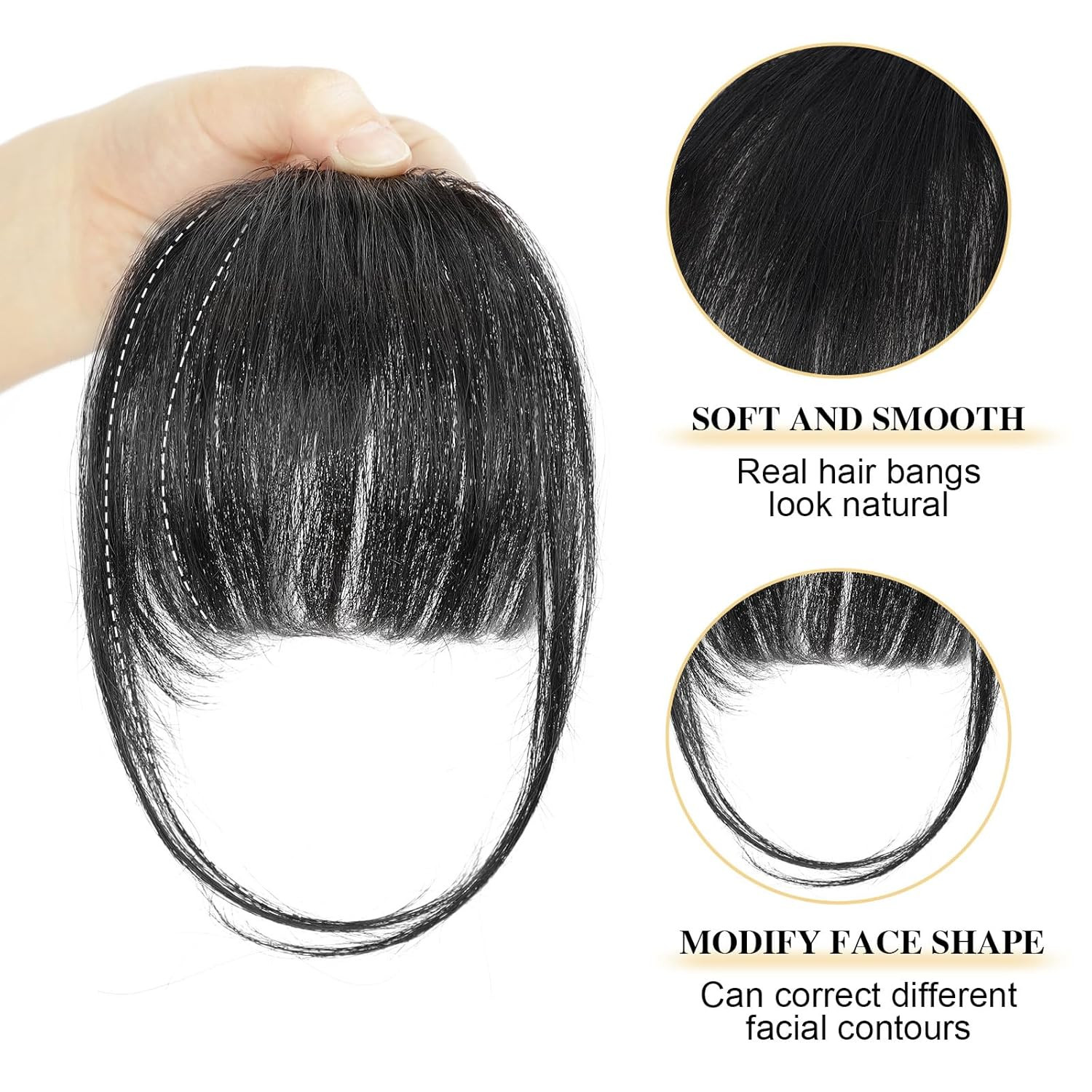 Clip in Bangs Real Human Hair Bangs Hair Clip with Temples Hairpieces for Women