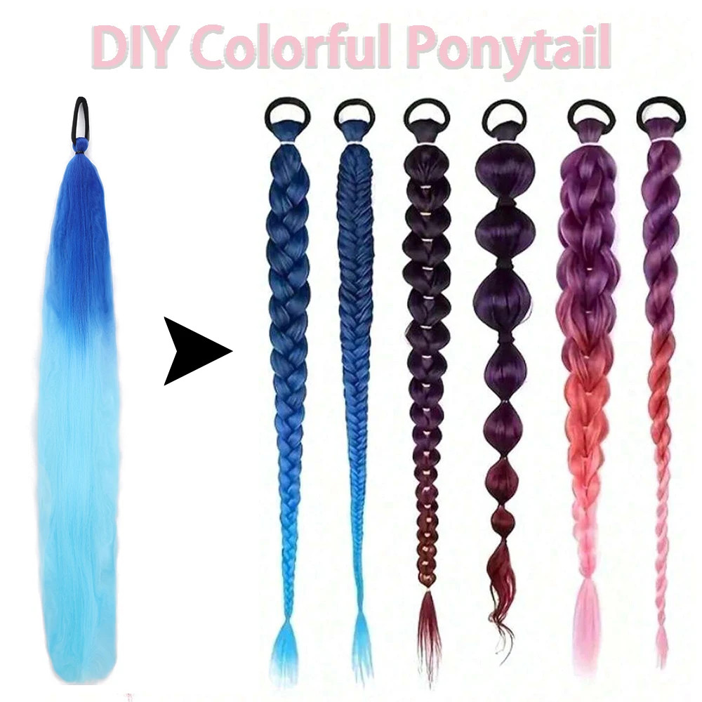 2Pcs Synthetic Straight Ponytail Hair Extensions With Elastic Hair Tie