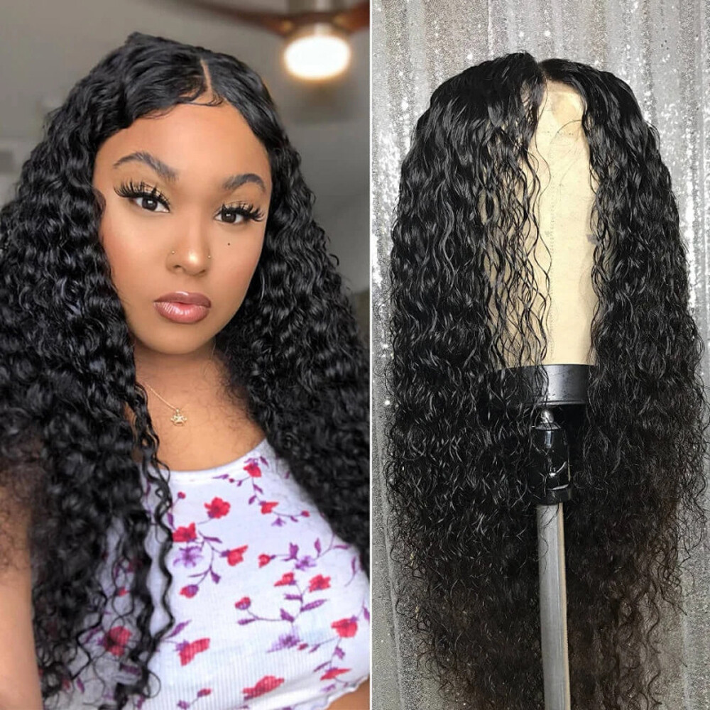 AA Black Hair Front Wig Lace Women’s Brazilian Human Long Curly Wavy Hair Wig US