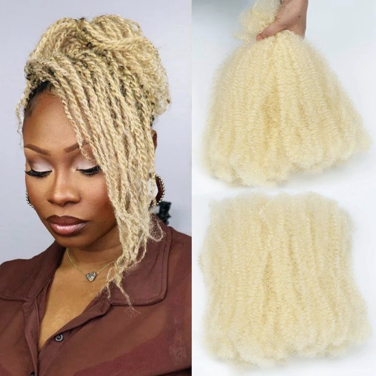 Afro Kinky Curly Bulk Blend Semi Human Hair 18 Inch 100g Afro Kinky Semi Hair