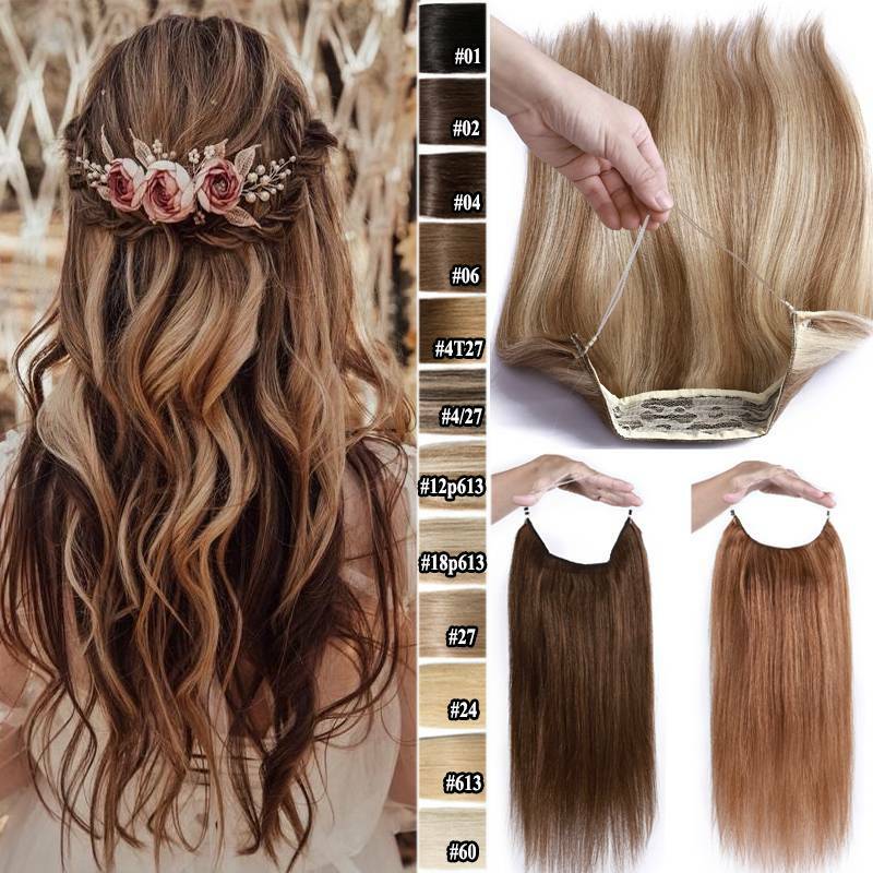 Hidden Secret Wire In 100% Human Hair Extensions Pieces Weft 120g Thick Balayage