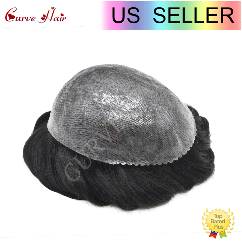 50+ Color Men Toupee Hair Replacement System Full Poly Thin Skin Human HairPiece