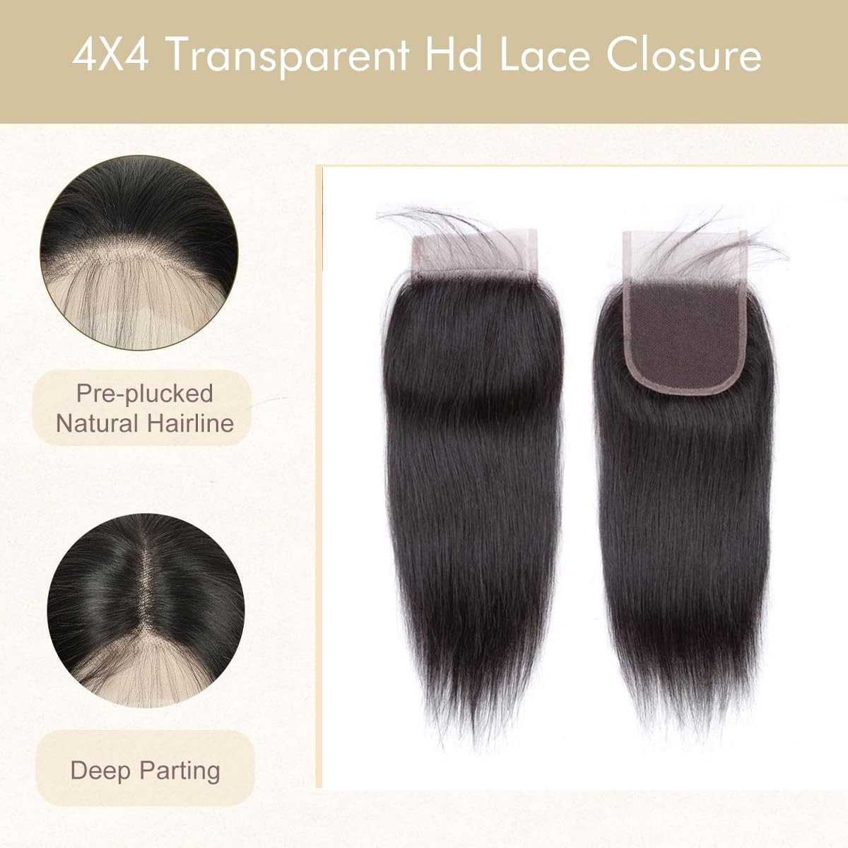 Versatile 4×4 HD Lace Hair Closure – 8 Inch Straight with Pre-Plucked Hairline