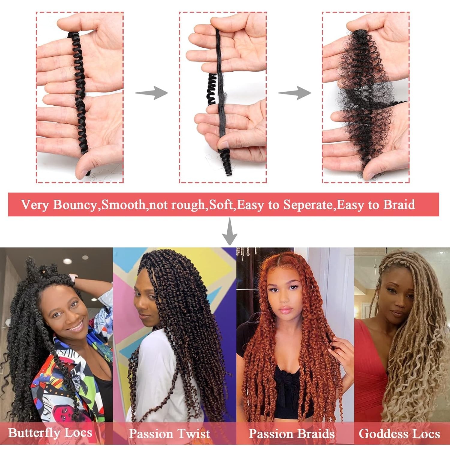 2 pcs Passion Twist Braiding Hair for Butterfly Locs Natural Black Water Wave…