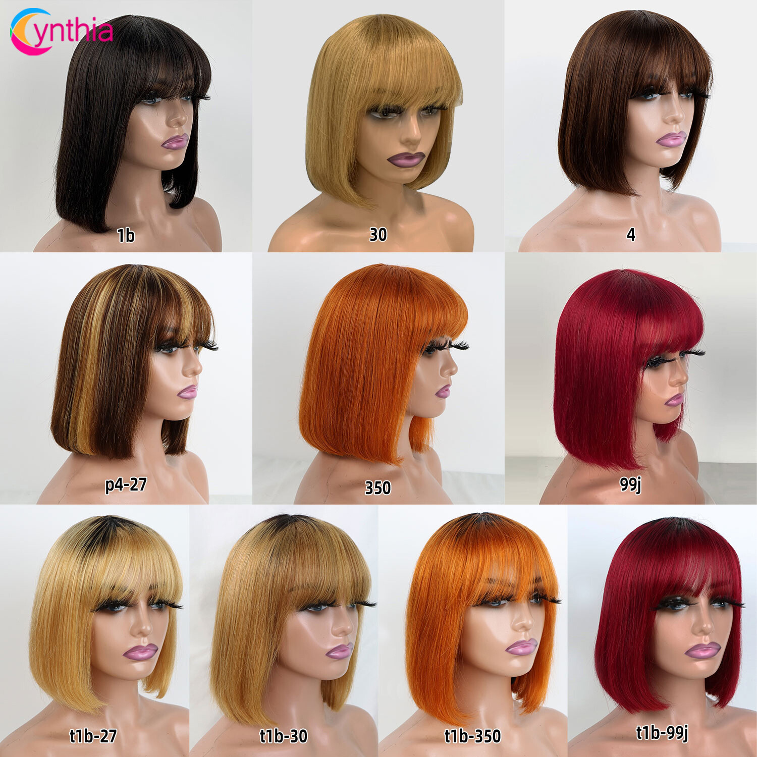 10 Inch Short Black Bob Wig with Bangs Human Hair Straight Bang Bob Wig 2×1 Lace