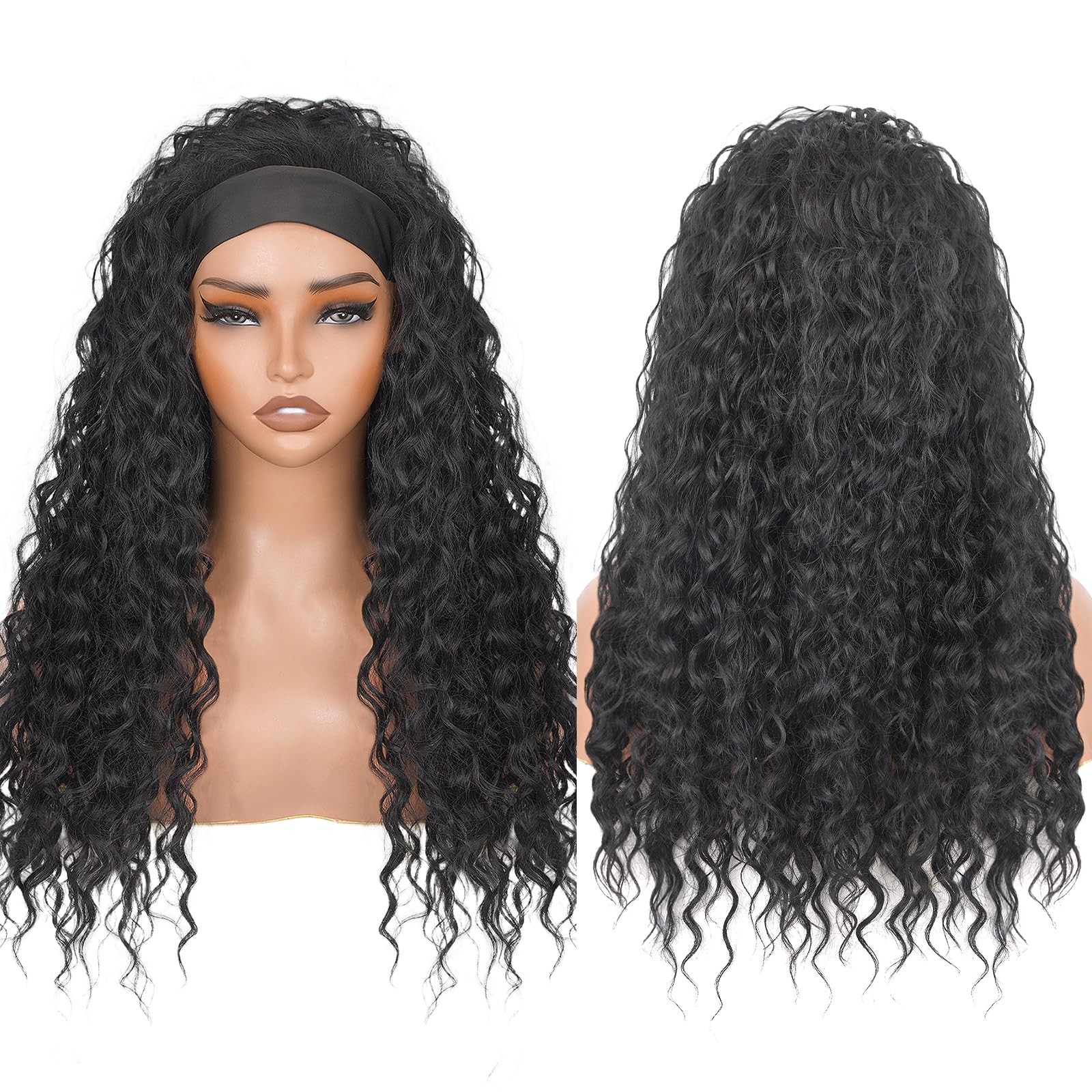 Curly Headband for , 20 Inch Wear and Go Glueless Wigs Deep Wave Half As Huma…