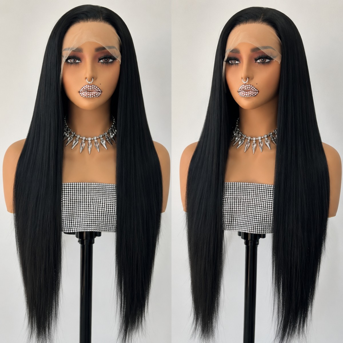 Long Straight Off black Frontal Lace Wig Synthetic Hair Heat Resistant