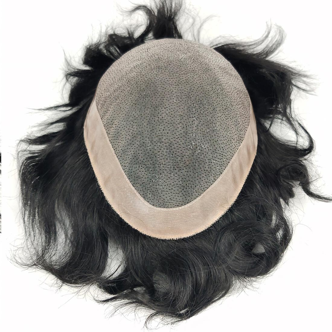 7X9 6″ Fine Mono+PU Base 100% Human Hair Men Toupee Hair Replacement System