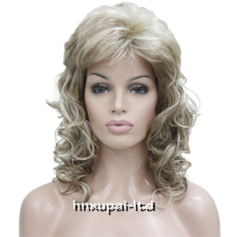 Long Layered Wavy Capless Wigs Blonde Mix Synthetic Hair Wigs 14 Inches Women