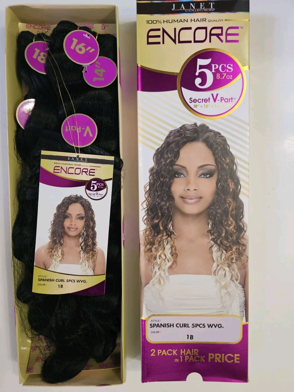 100% HUMAN HAIR QUALITY Encore Janet Spanish Curl 5 PIECES SECRET V PART