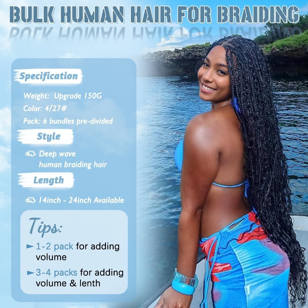 Ombre Deep Wave Braiding Hair 6 Bundles 150g 16″ Virgin Curly Extensions 12A
