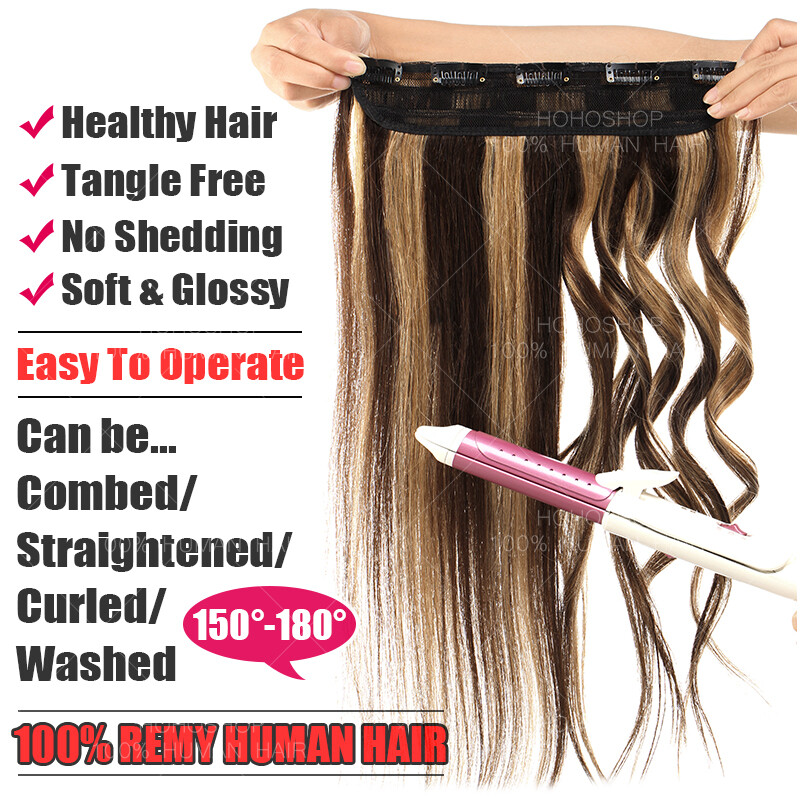 U Part One Piece THICK Clip In Human Hair Extensions V-Shape Full Head Weft 100G