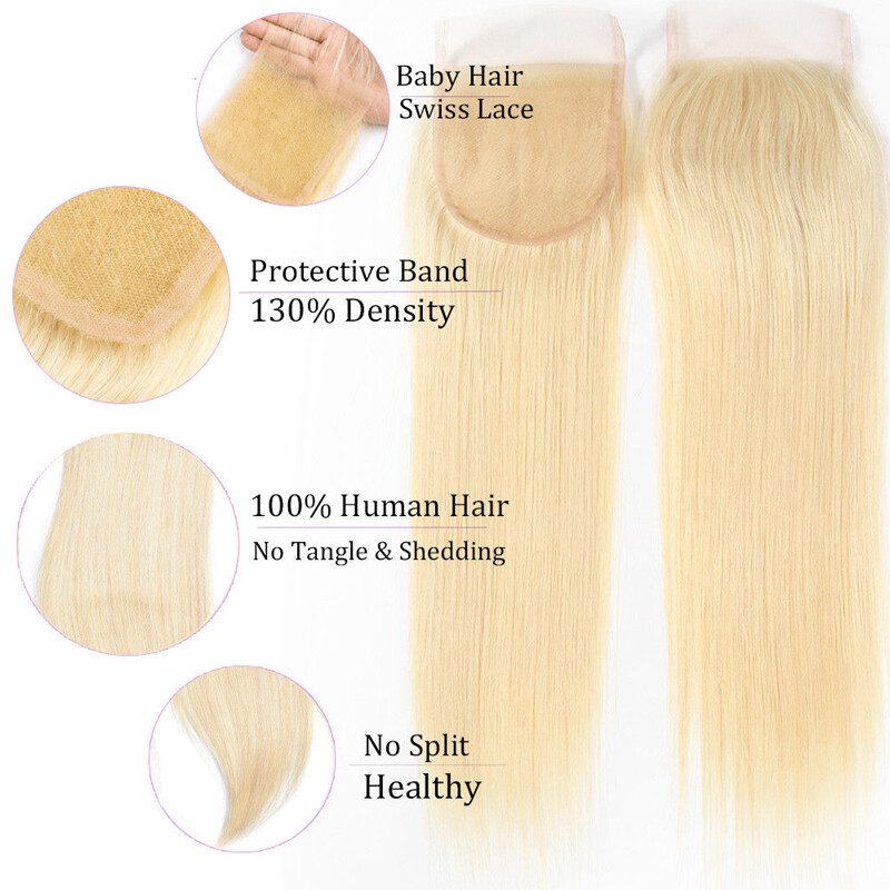 Blonde Virgin REMY Human Hair Extensions Doubel Weft Weave 100-300g with closure