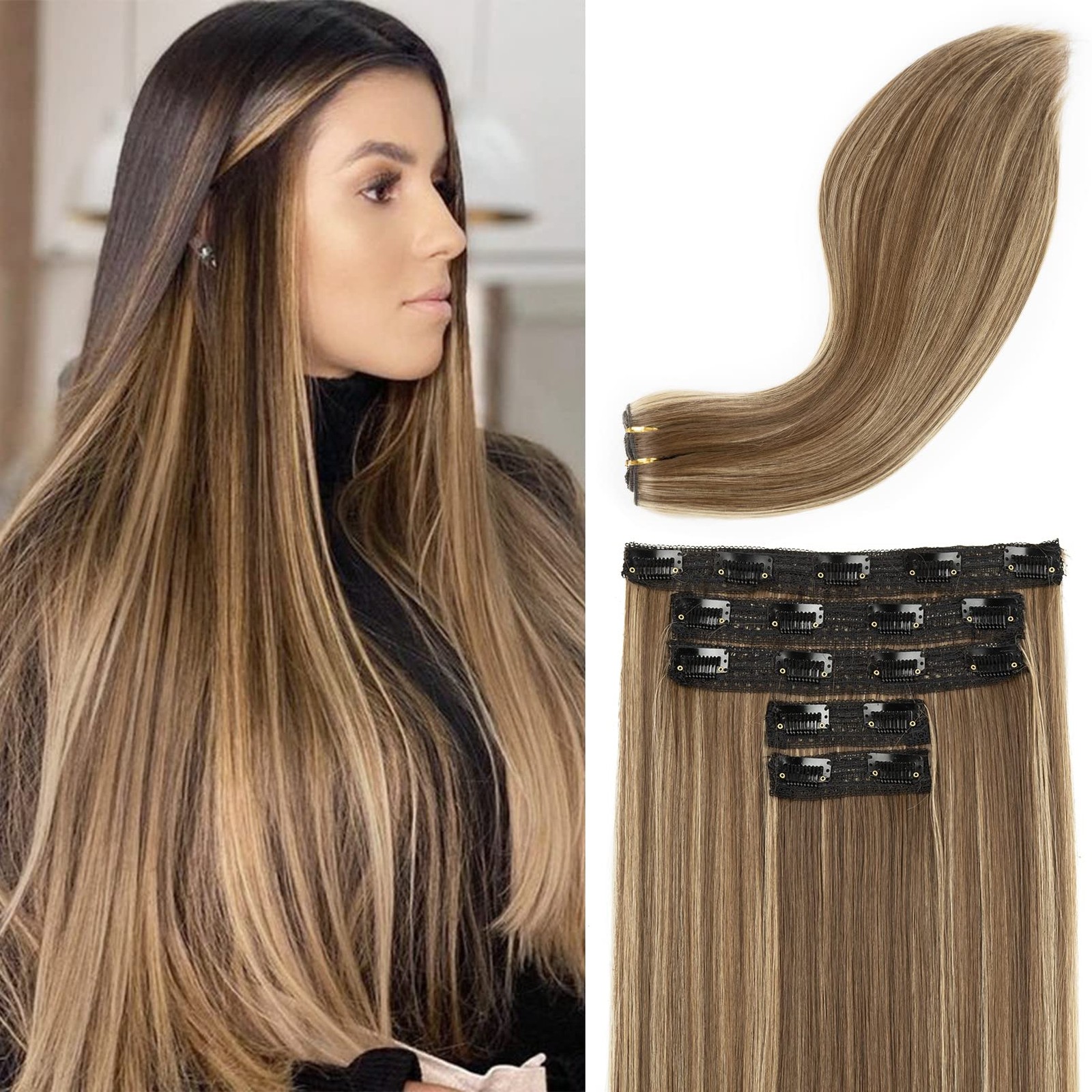 Clip in Hair Extensions, Hair Extensions Thick Long Lace Weft Lightweight Syn…