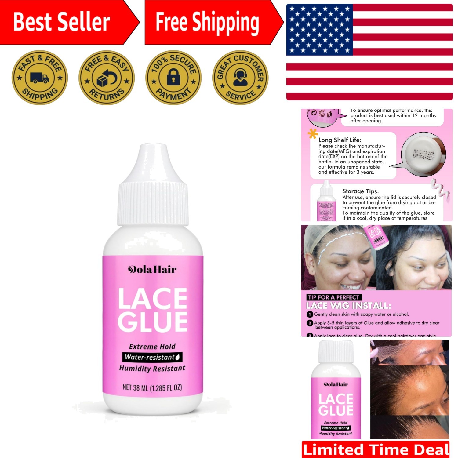 Extreme Hold Lace Glue for Wigs – 1.3oz Water-Resistant, Easy Application