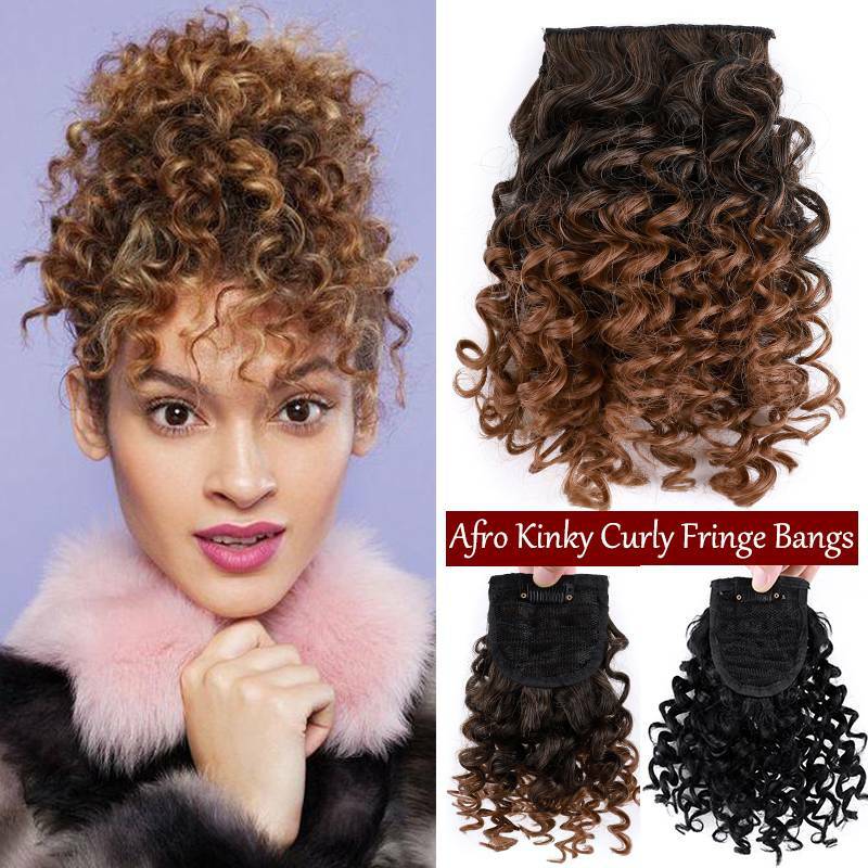 Afro Kinky Curly Bangs Clip in Fringe Bangs Hair Piece as Human Hair Extensions