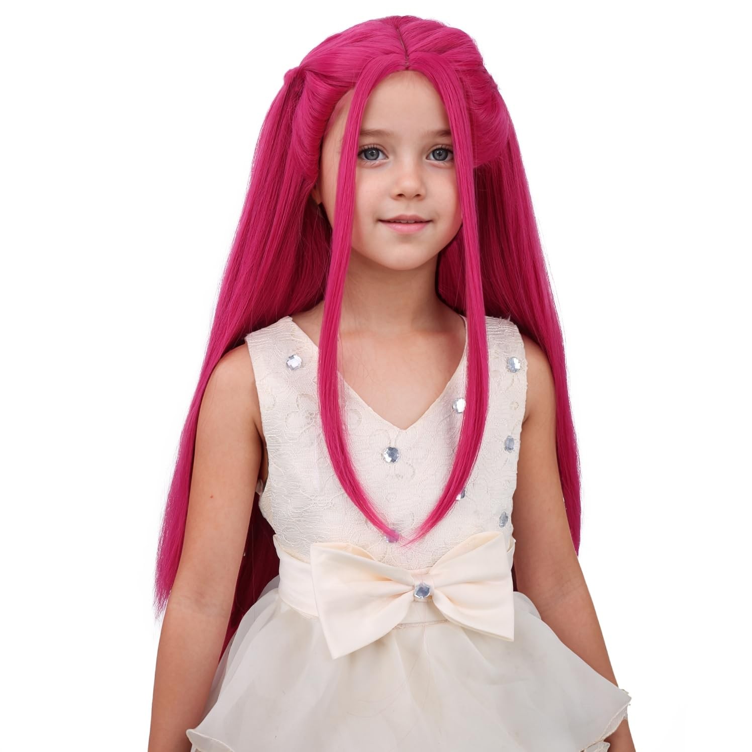 PATTNIUM Hot Pink Wig for Kids Long Straight 21.5 Inch,