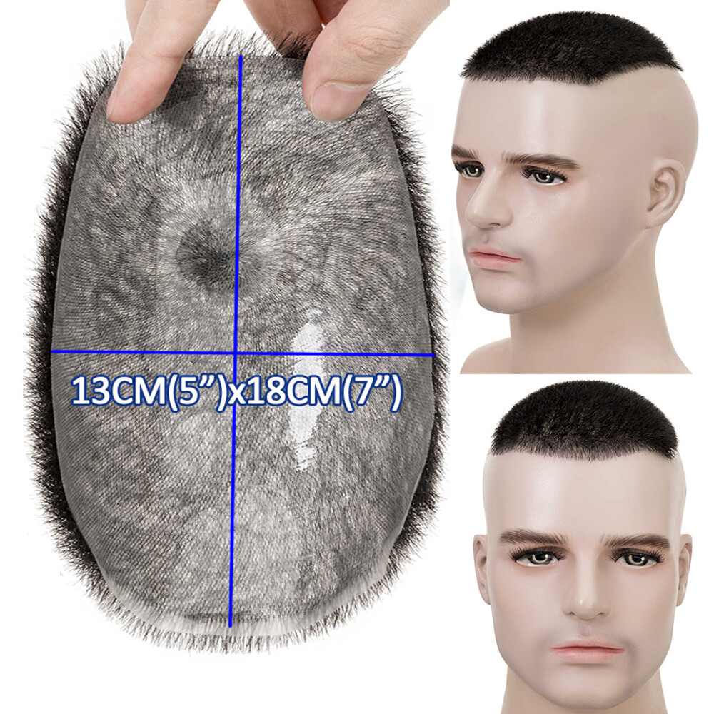 Mens Toupee Hairpiece Ultra Thin Skin PU Remy Hair System Replacement Short Wigs