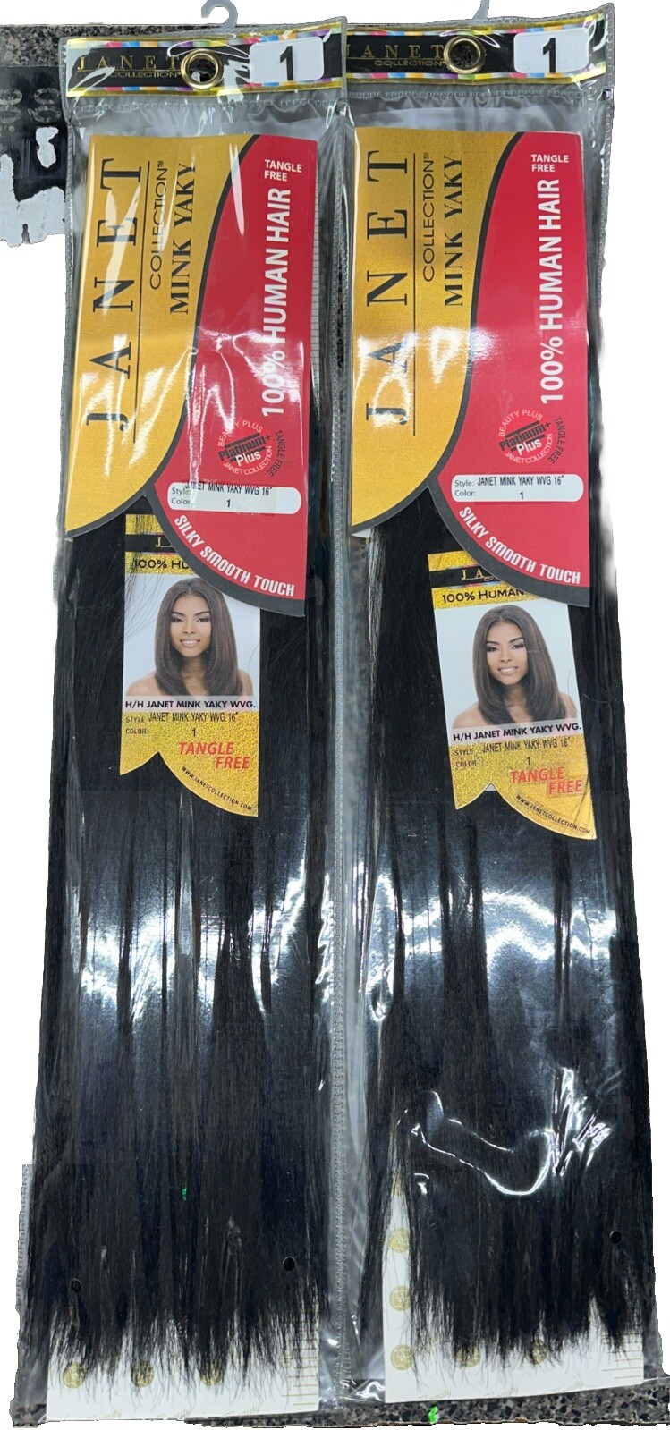 2 Packs Janet Mink Yaky 16” Color 1 (Jet Black) Silky Smooth Touch