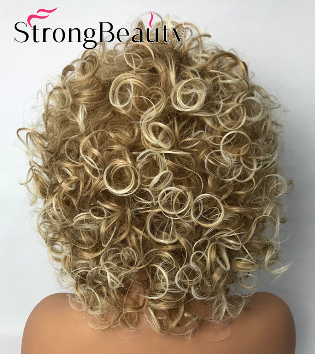 Women’s Wig Blonde Mix Short Curly Natural Fluffy Hairstyles Synthetic Wigs