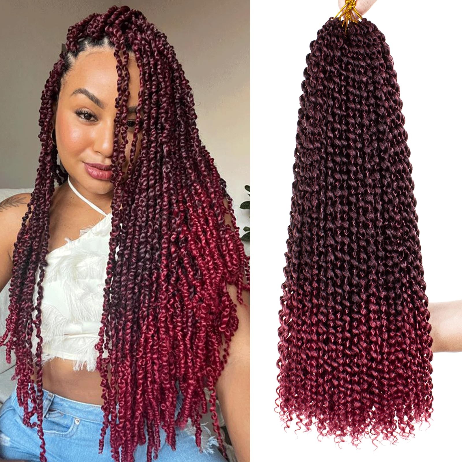 Leeven 24 Inch Passion Twist Hair Ombre Burgundy Water Wave Crochet Hair for Bla
