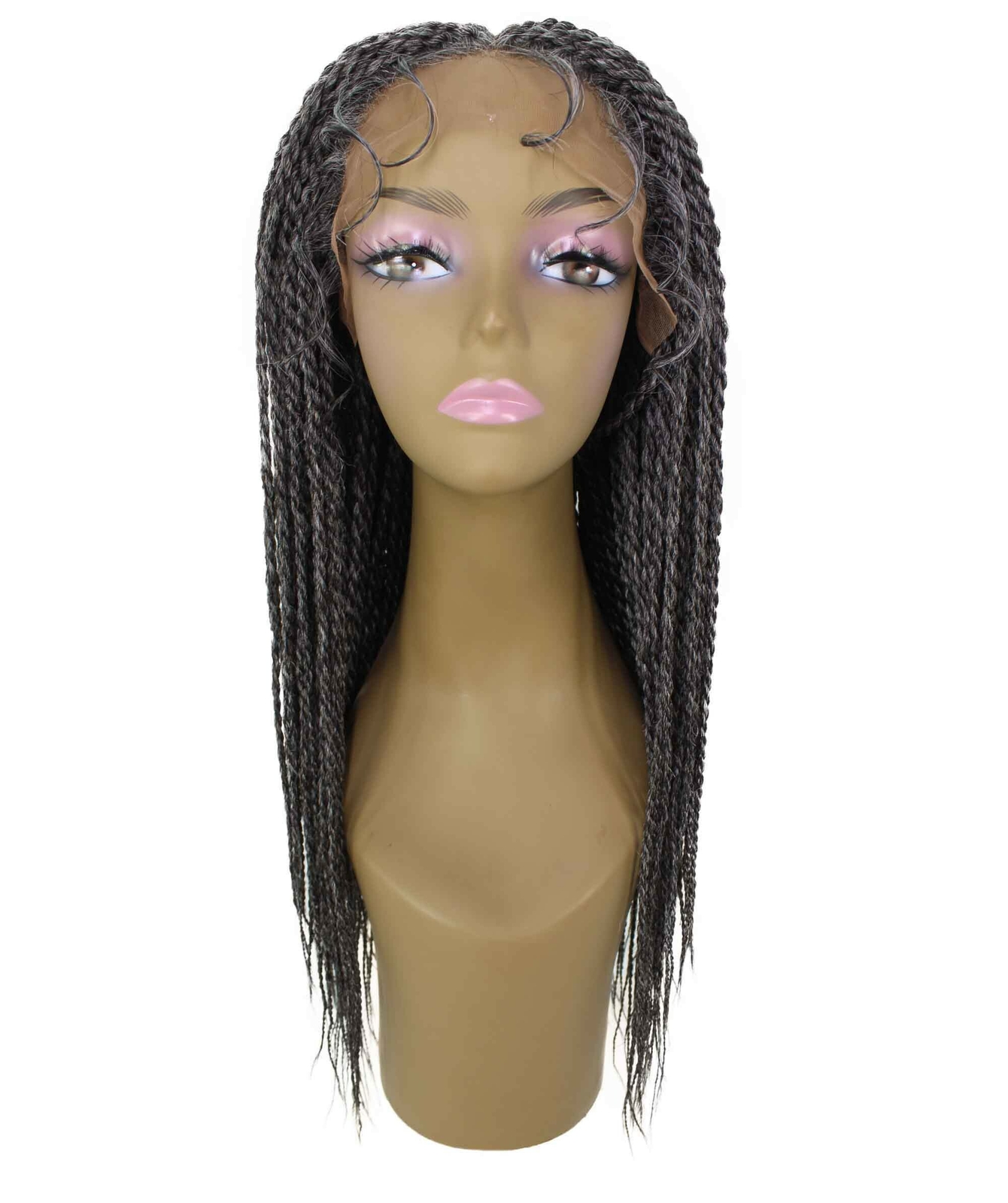 LUXLUXE Nikkita Straight 25″ Long 4X4 Hand-Tied Lace Braided Wig, Charcoal Grey