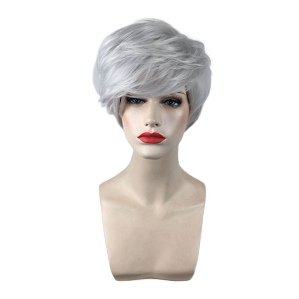 Silver Grey Short Curly Hair Wig Wig Cover for Women Celebration