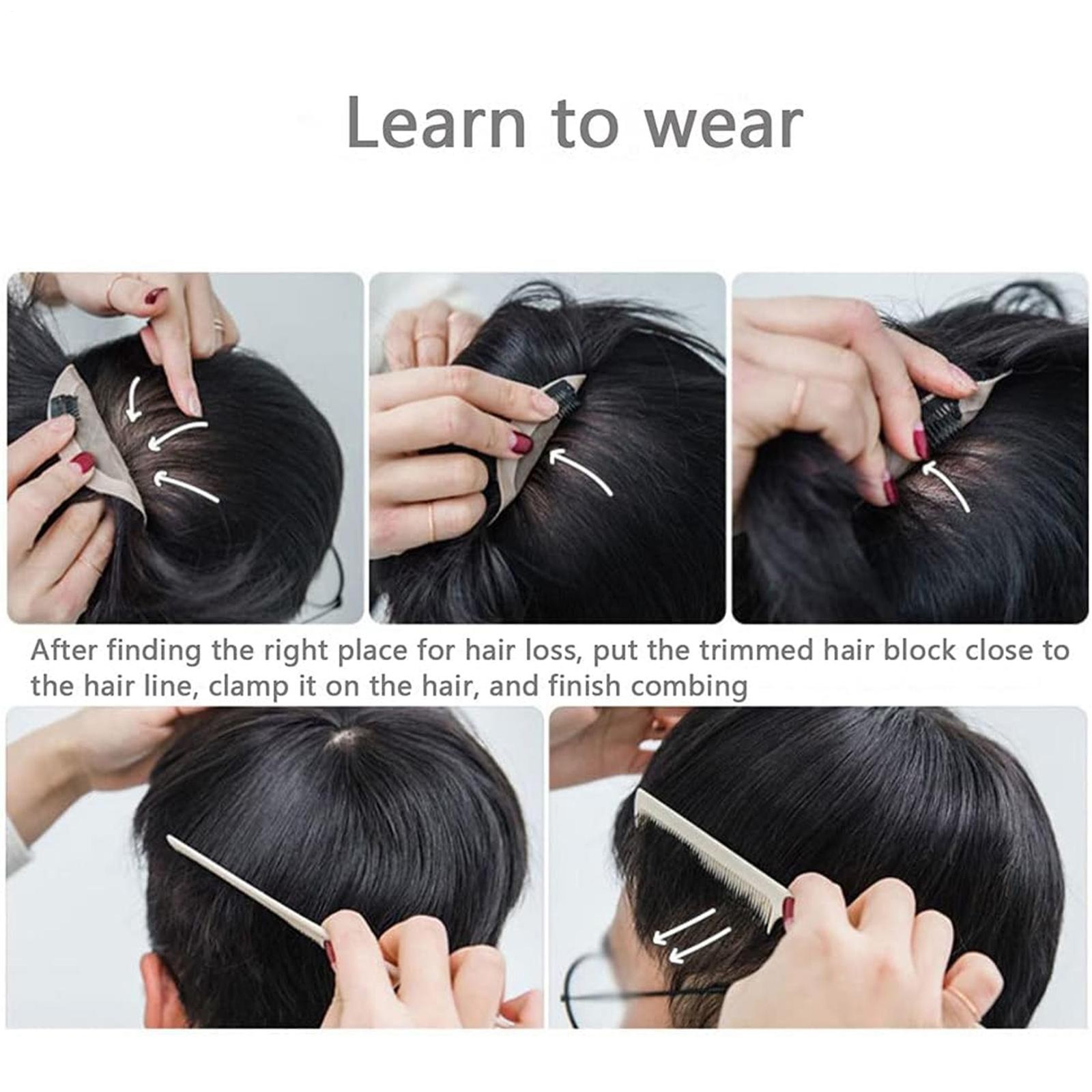 Men’s Clip Hairpiece Top Short Natural Wig Black Natural Hair Topper Toupee