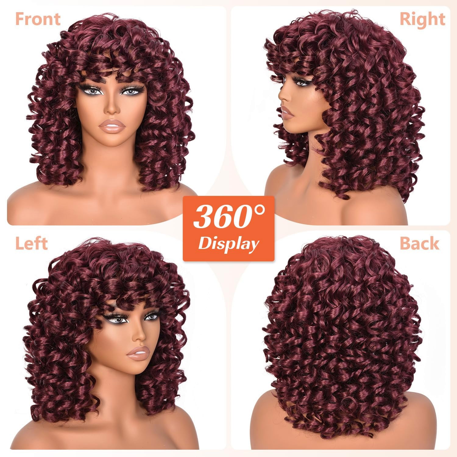 Short 14″ Wine Red Loose Curly Wig women bouncy afro curl synthetic daily party