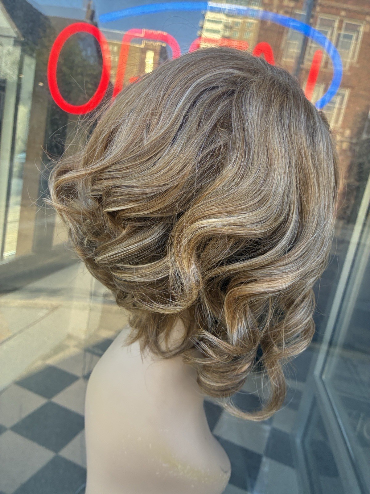 Wig￼ asymmetrical, Romantic Curls, Lace, Front Side, Part With Golden Blonde