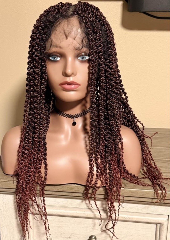Lace Front Braided Synthetic Wig Dark/Medium Brown Free-Part C-Part 21-30 in