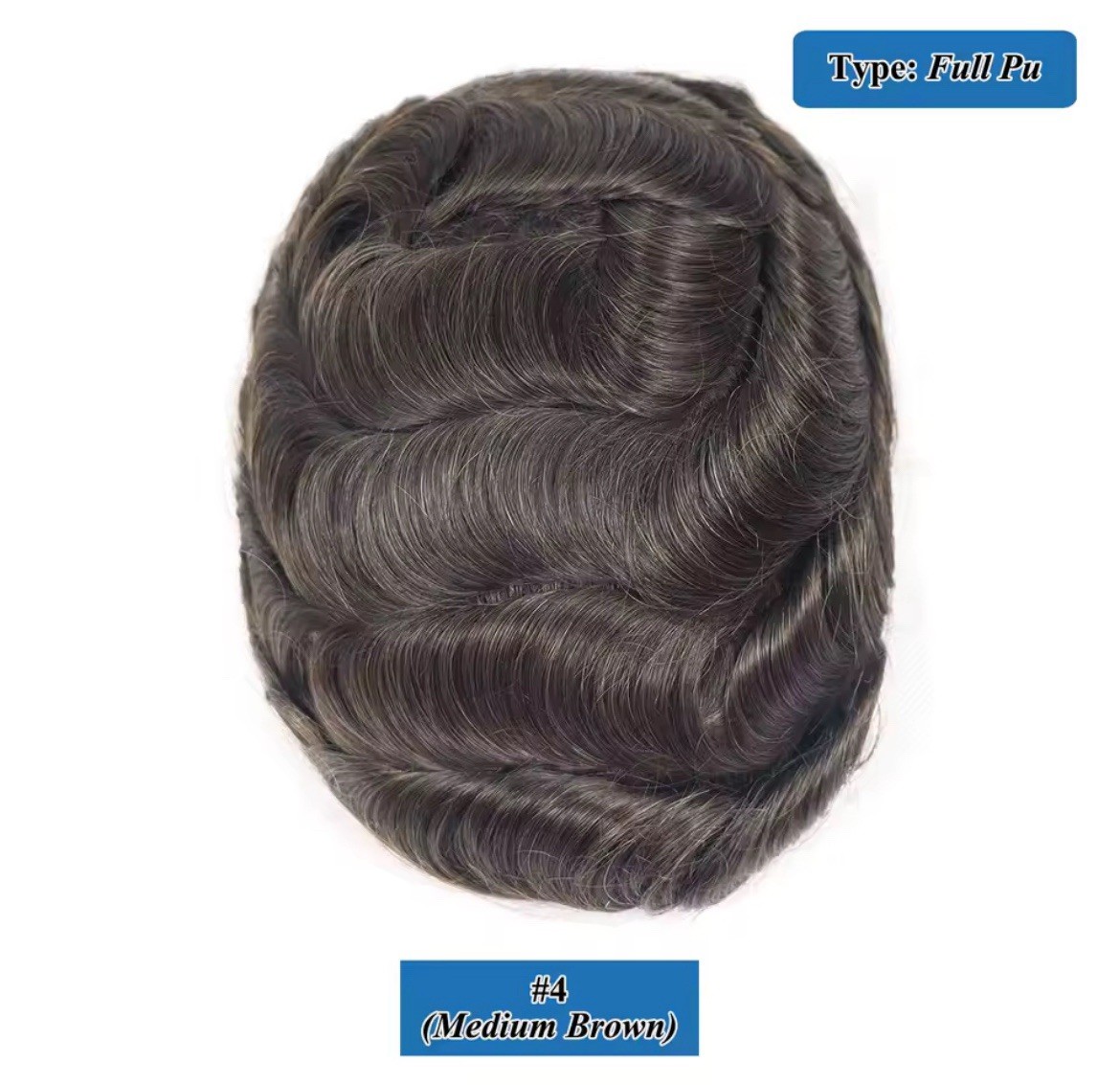 Men’s Human Hair Toupee Hairpiece Full PU Base V-Loop Wavy 8x10in