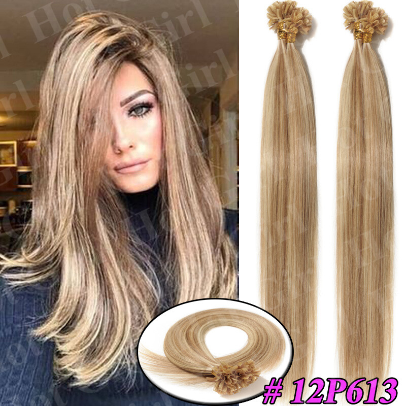 Real 100% Human Remy Hair Extensions Keratin Nail U-Tip Fusion Pre Bonded BLONDE