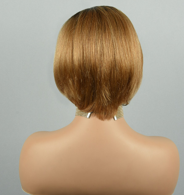 Short 100% Human Hair T P Lace Front Rooted Gold Blonde Natural Wigs Soft