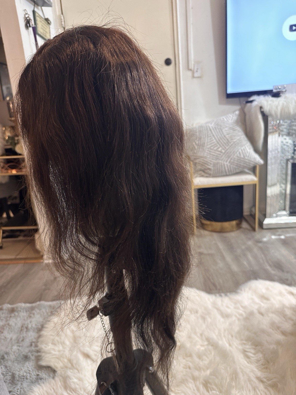 Dark Brown Wavy Human Hair Lace Front Wig Free-Part Clip-In 21-30 in