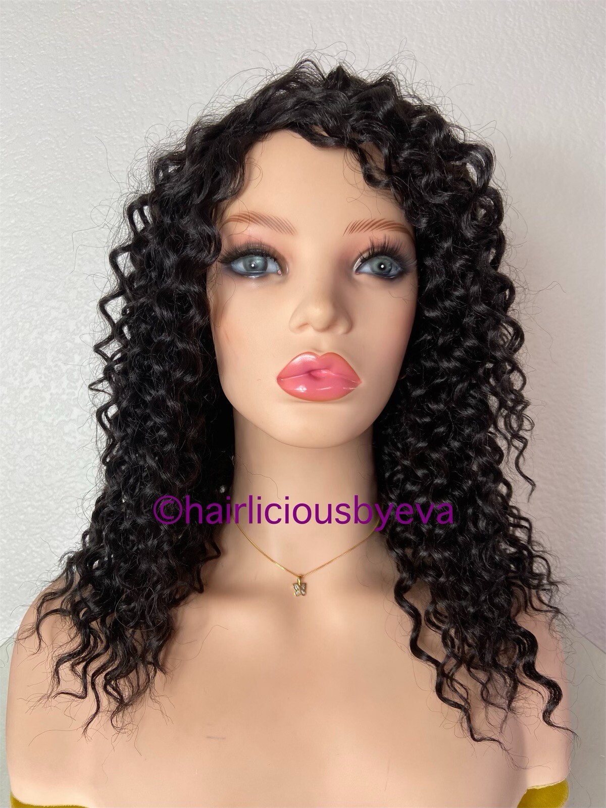 Kinky Curly Afro Wig Side Part Black Color 14 Inch Long