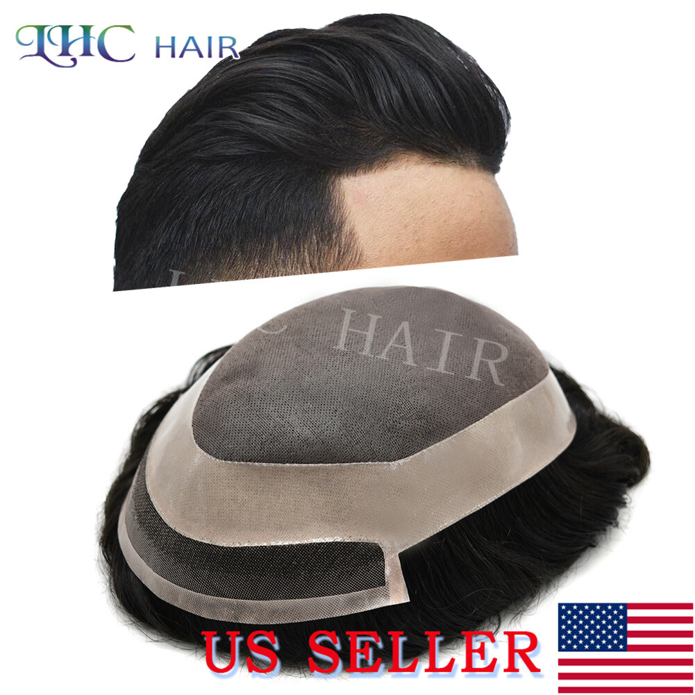Mens Toupee Fine Welded Mono Lace Front Natural Hairline Hair Replacement System