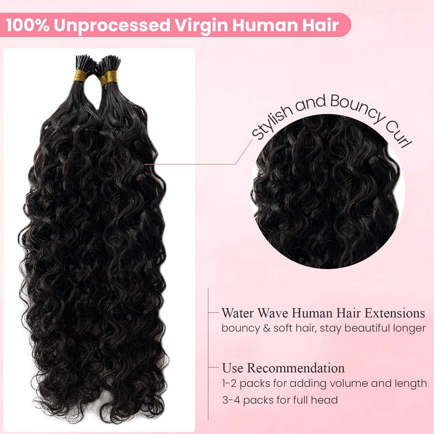 Water Wave I Tip Human Hair Extensions Cold Fusion Hair Piece Deep Curly Pre …