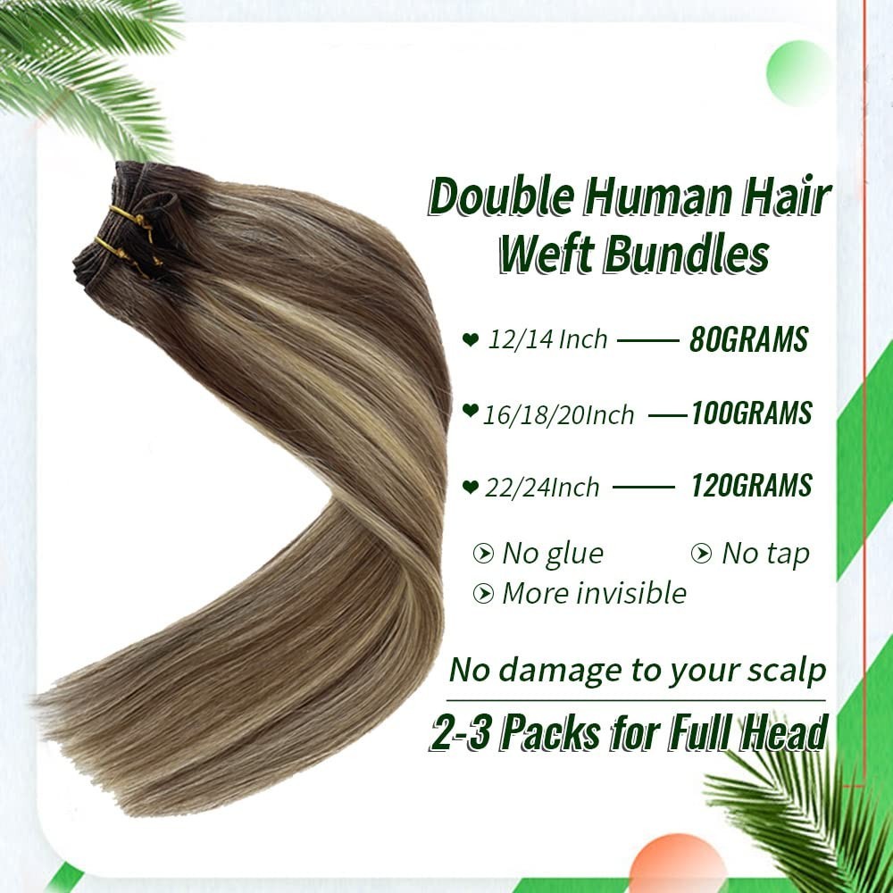 Luxury 12 Inch Ombre Human Hair Extensions with Ash Brown & Blonde Highlights