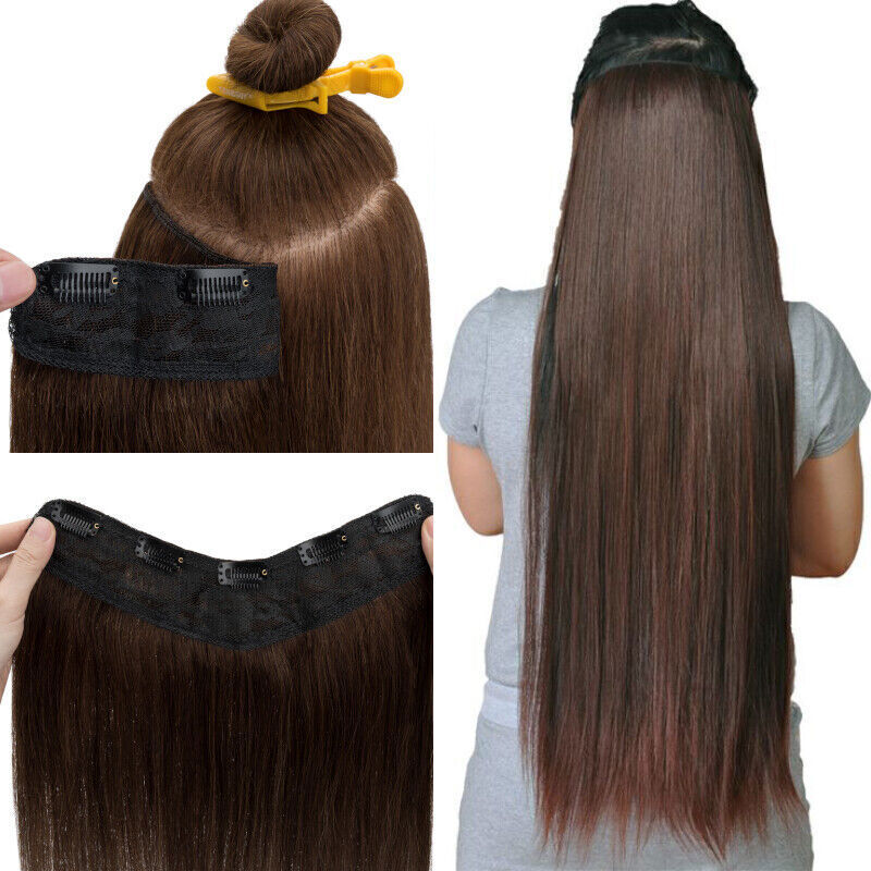 One Piece V Shape 100% Real Clip in remy Human Hair Extensions Highlight