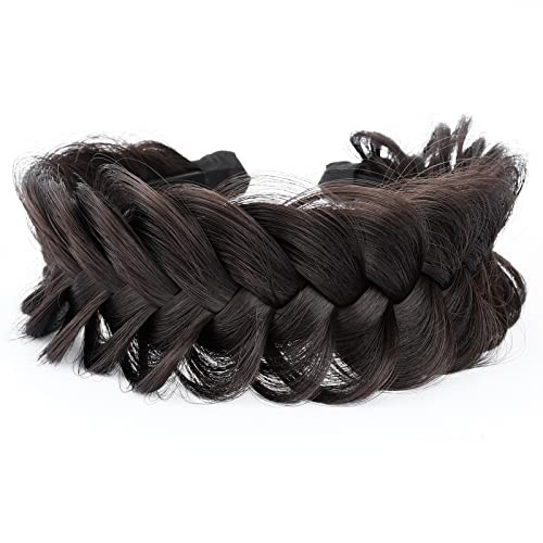 Wide Messy Braided Headband With Teeth Synthetic Hair Plaited Dark Chocolate